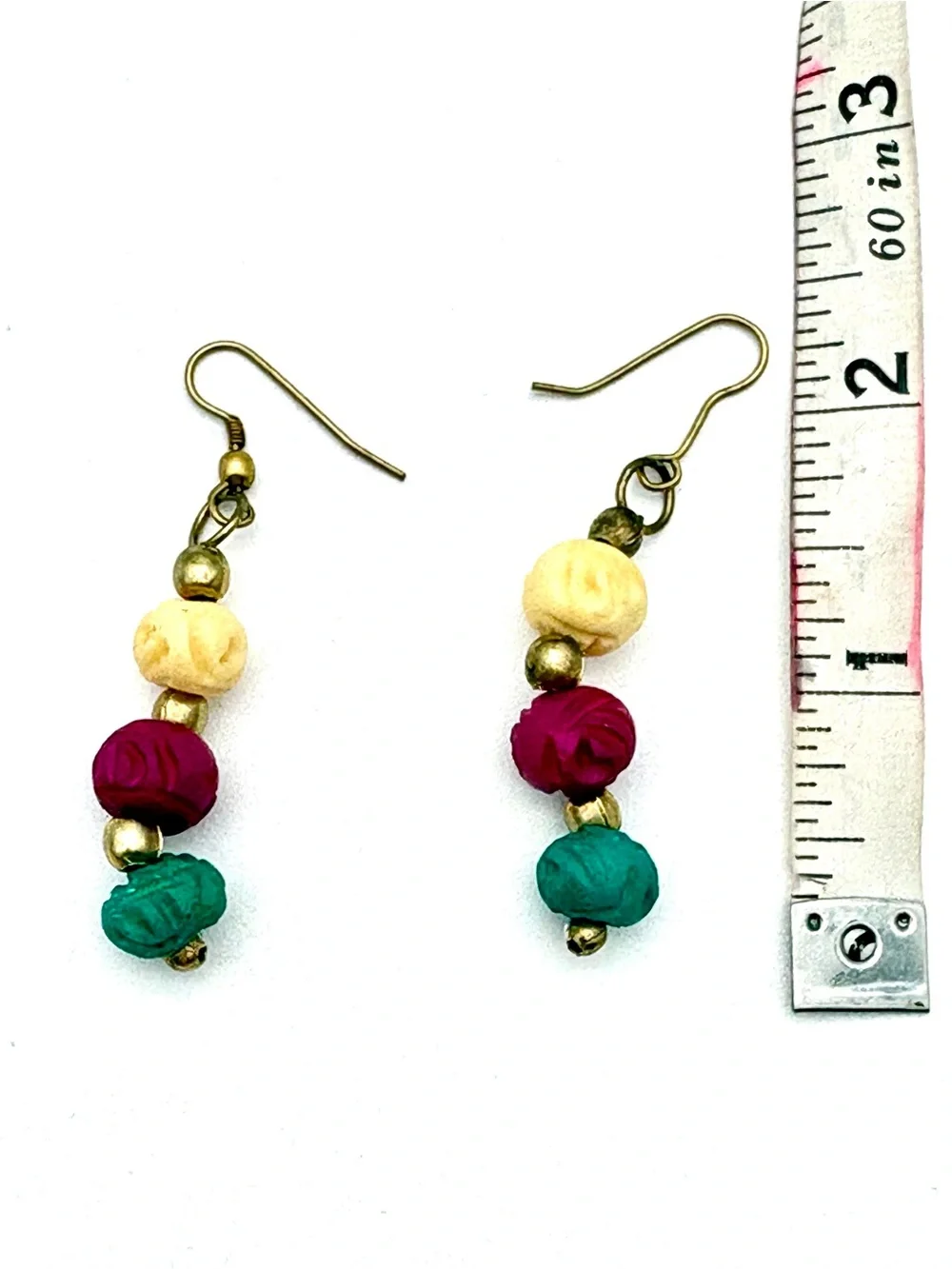 VTG Colorful Beaded Necklace & Matching Dangle Earring Jewelry Set Boho Indie